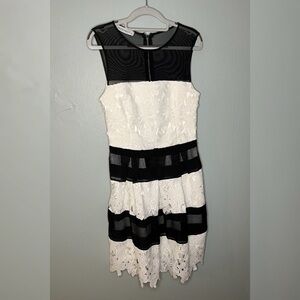 Rinascimento black and white floral mesh sleeveless dress
